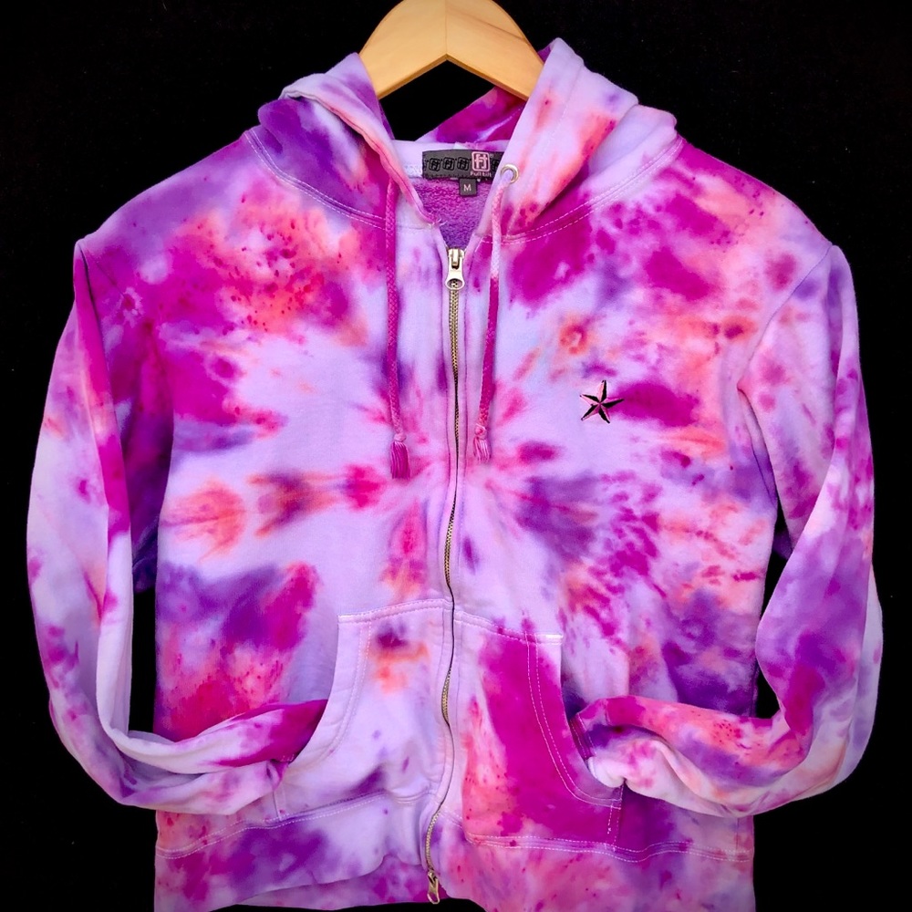Hand tie dyed zip up hoodie